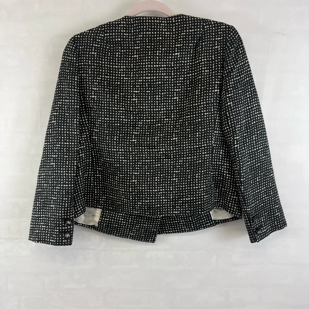 Tory Burch Women’s Sz 6 Jacket Black White Tweed Silk Wool Blend Double Breasted